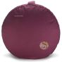 Coussin rond aubergine déhoussable en coton bio garni de cosses de sarrasin