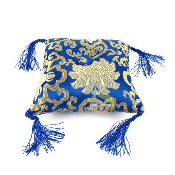 Coussin bleu fleuri pour bol tibétain - Boutique bols tibet 95 val d oise