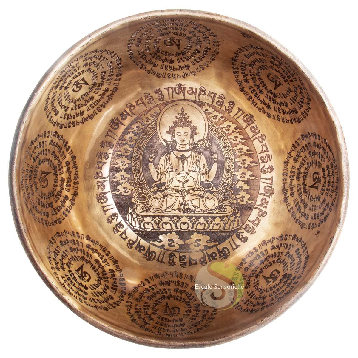 Bol chantant tibétain avec gravures 14cm Bouddha - Le Comptoir des