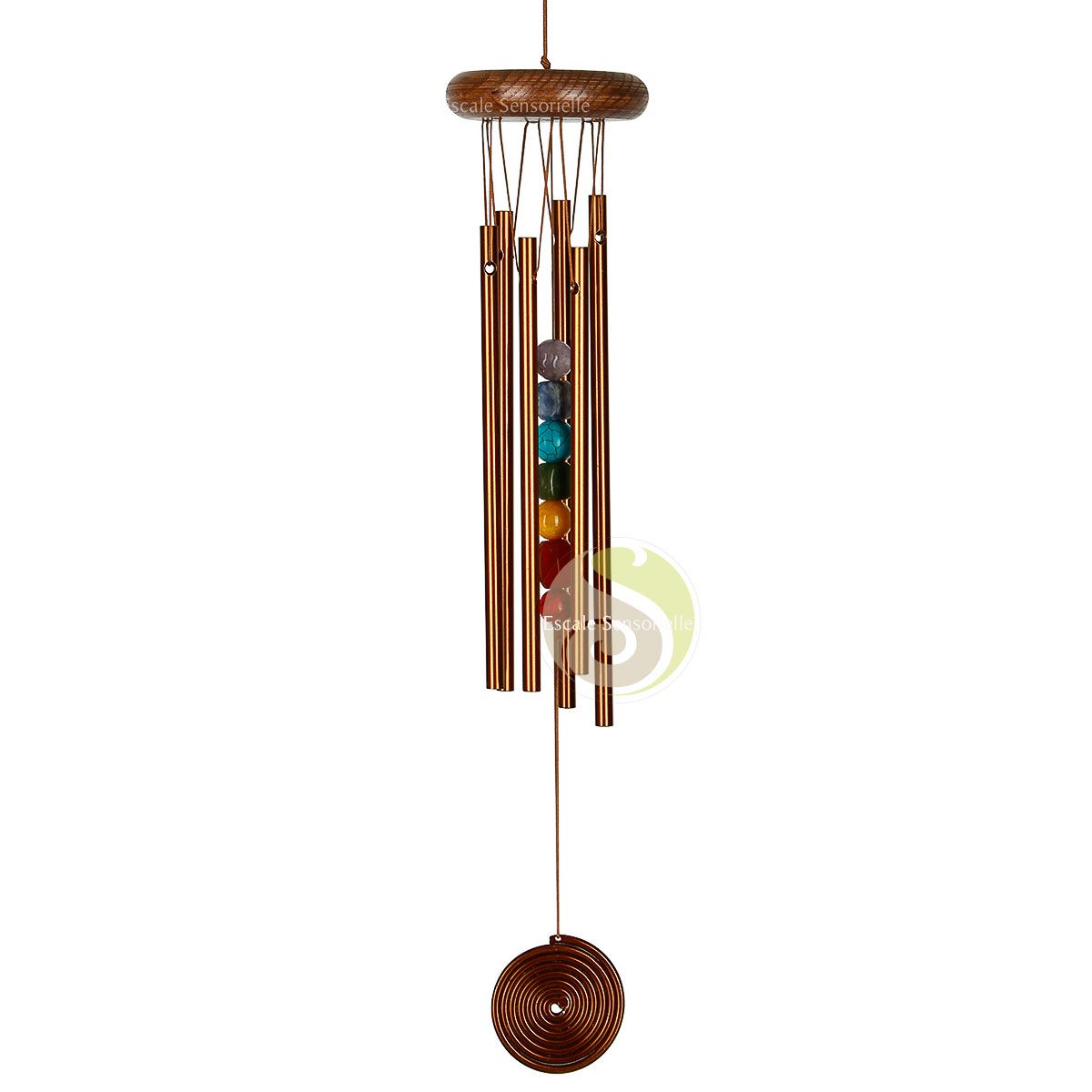 Carillon à vent avec 6 tubes en métal - Pierres des chakras