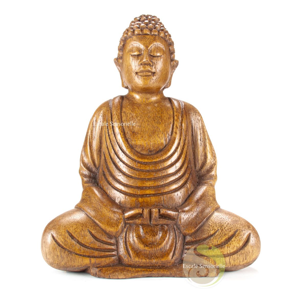 Représentation Bouddha méditation assis lotus 16,5 cm bois suar