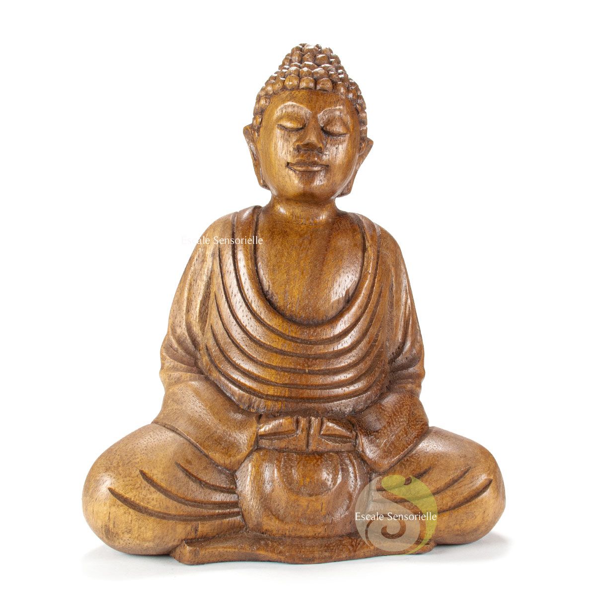 Statue Bouddha en bois méditation 16,5 cm Escale Sensorielle