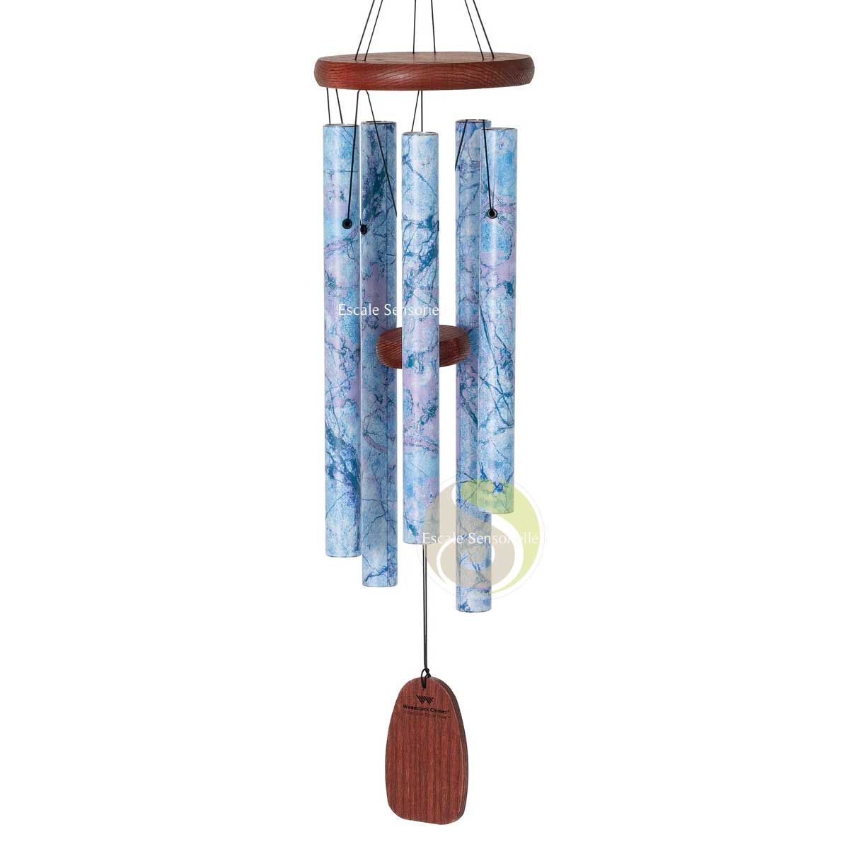 Carillon 61 cm marbré en aluminium bleu azur et bois de fresnes accordé Woodstock Chimes