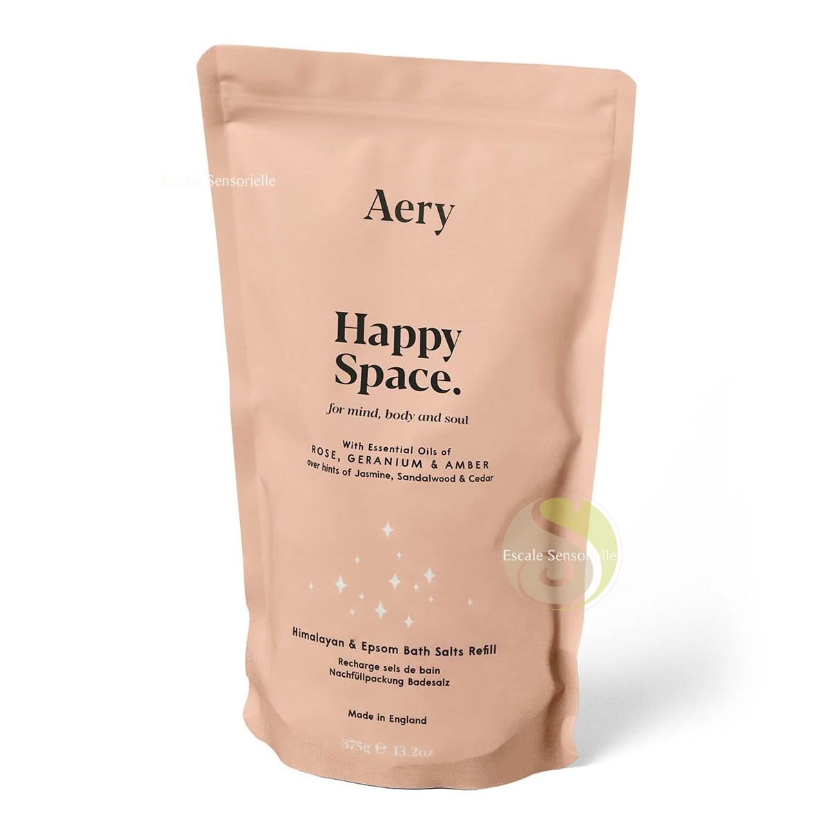 Sel de bain happy space au parfum rose, géranium et ambre