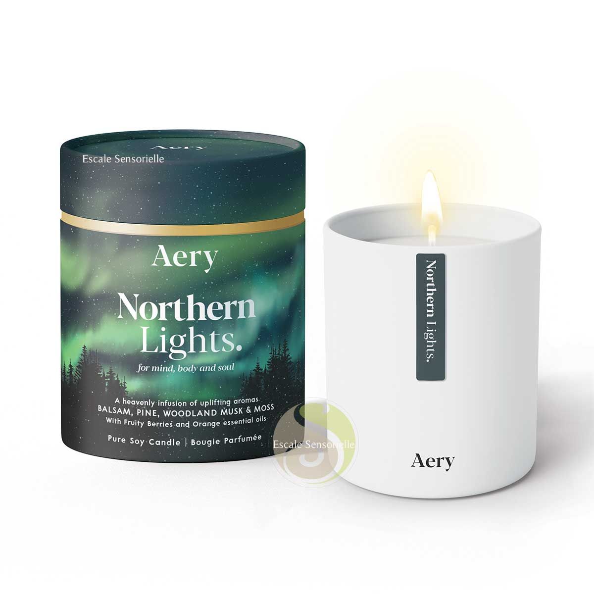 Northen lights bougie luxe baume, pin et baies des bois Aery living