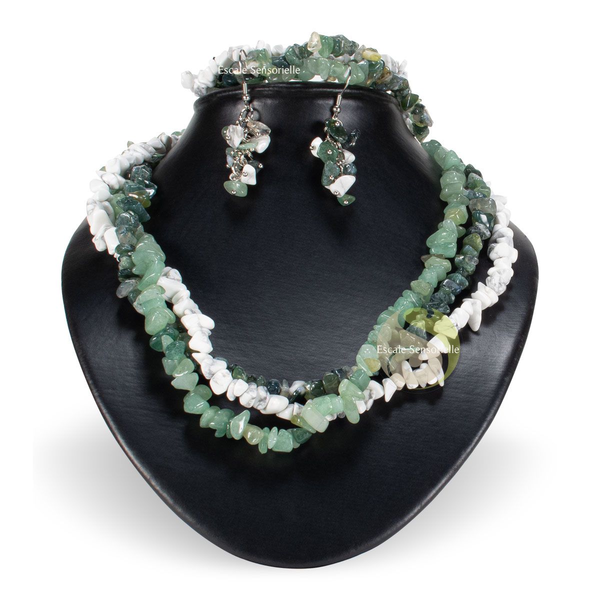 Parure de bijoux sérénité 3 pièces en agate mousse, aventurine verte et magnésite