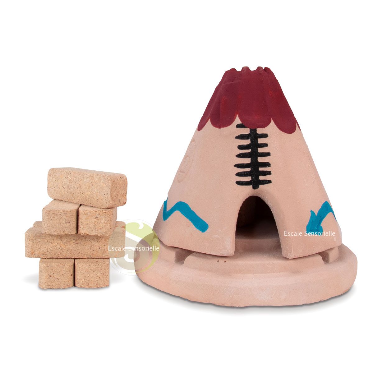 Tipi tepee teepee indien en terre cuite pour encens cônes bûches bois