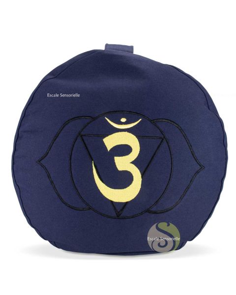 Coussin 6ème chakra indigo 36cm brodé pour méditer