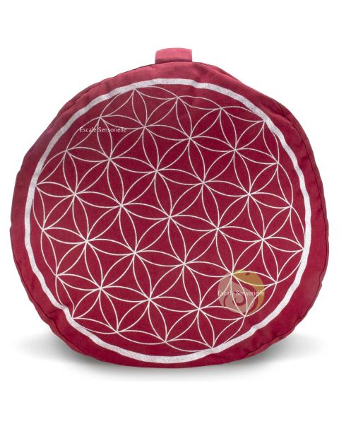 Méditation fleur de vie coussin zafu argent rouge