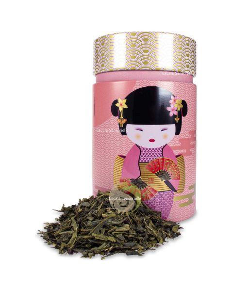 Thé vert cerise japonaise Ohanami's time boite à thé geisha kokeshi