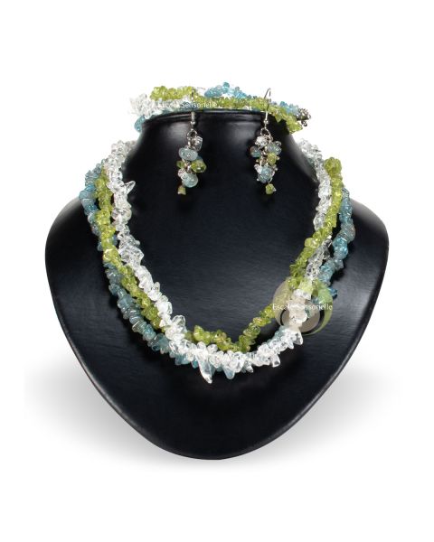 Parure de bijoux motivation 3 pièces en apatite, cristal de roche et péridot