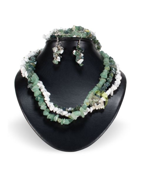 Parure de bijoux sérénité 3 pièces en agate mousse, aventurine verte et magnésite