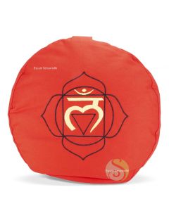 Coussin 1er chakra rouge 36cm brodé pour méditer