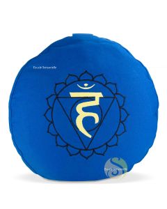 Coussin 5ème chakra bleu 36cm brodé pour méditer