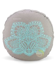 Coussin fleur de lotus brodée turquoise déhoussable coton bio