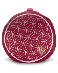 Méditation fleur de vie coussin zafu argent rouge